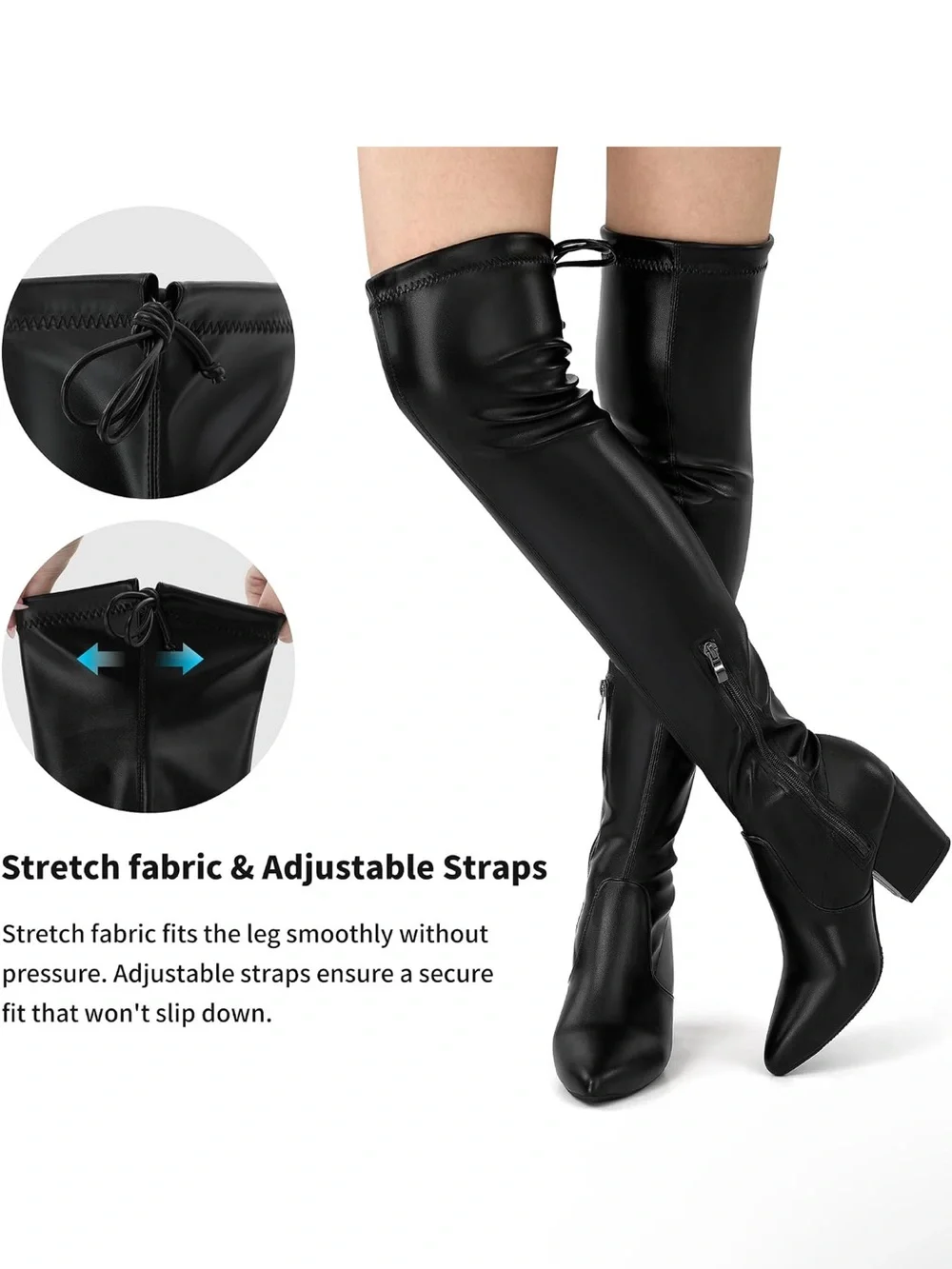 Aomigoct Over-the-Knee Block Heel Boots - Black (NWOB)